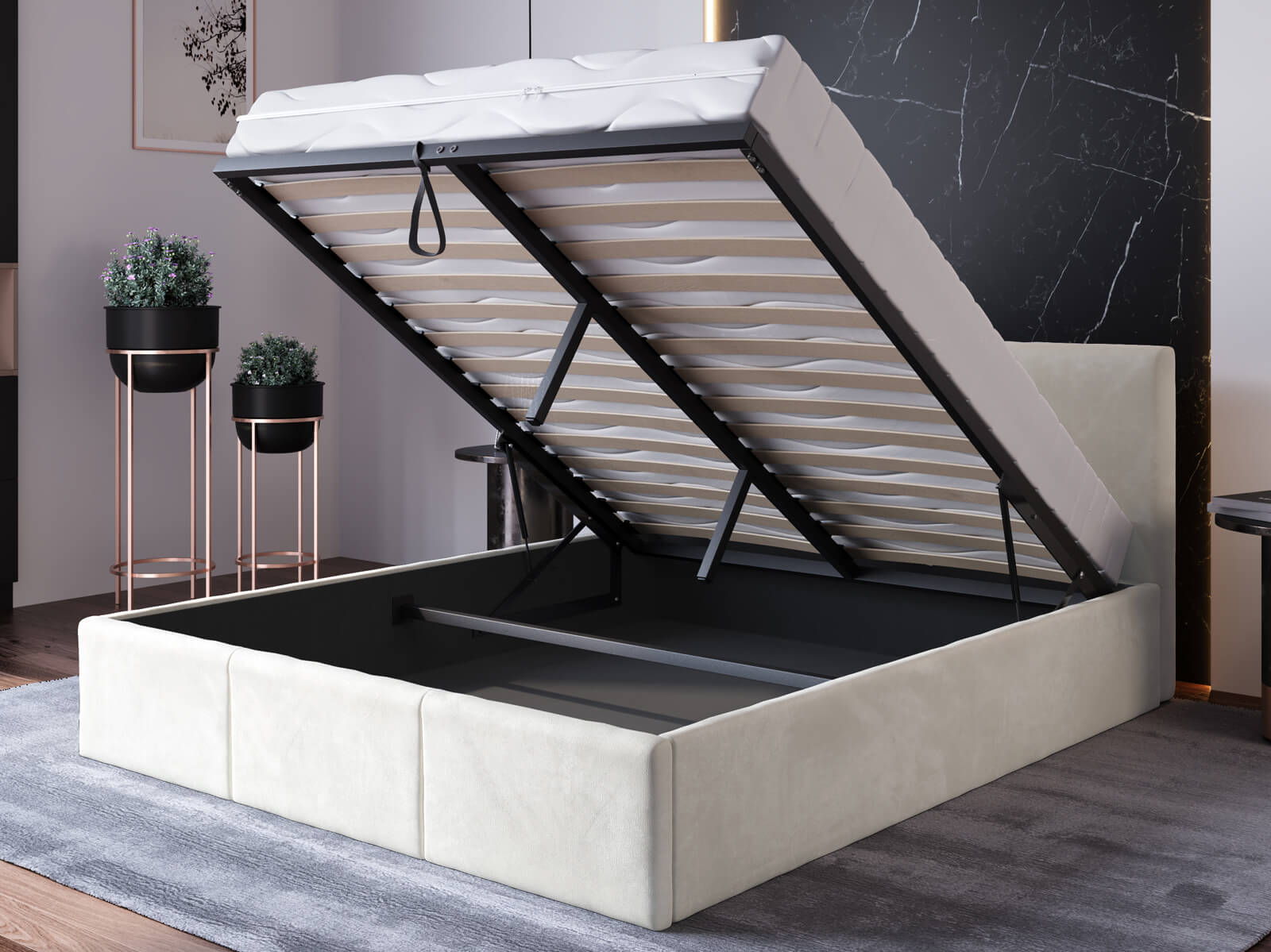 Letto imbottito 160x200 con contenitore TOP line 7 Velvet Beige