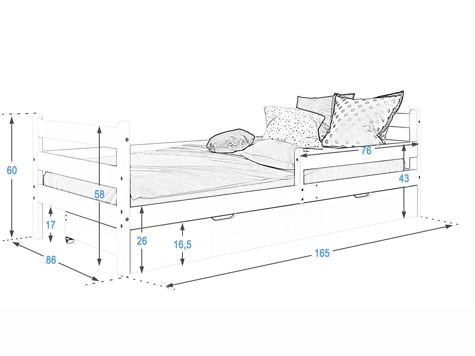 Letto per bambini Kacperek 160x80 con cassetto