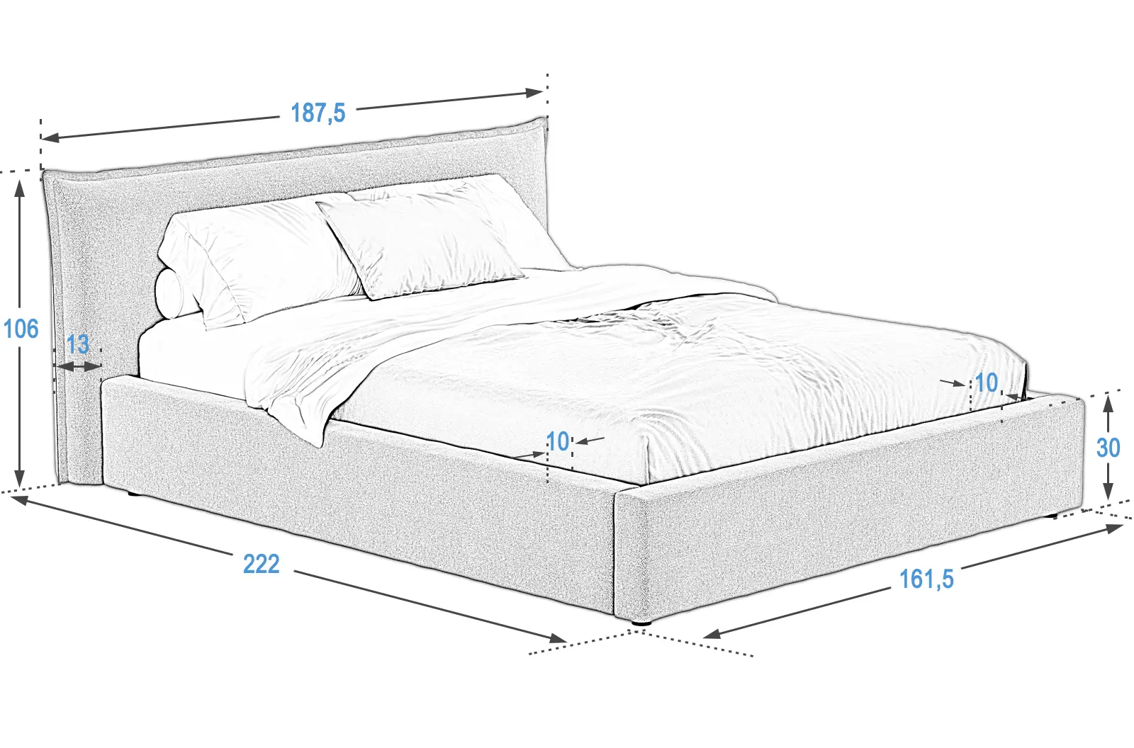Letto imbottito con contenitore 140x200 PRO Line 19 colore Soro 21