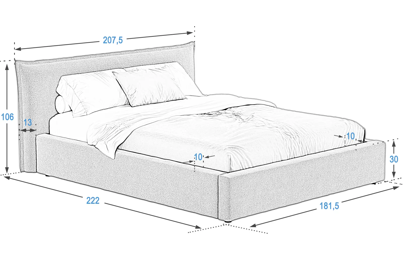 Letto imbottito con contenitore 160x200 PRO Line 19 colore Soro 21