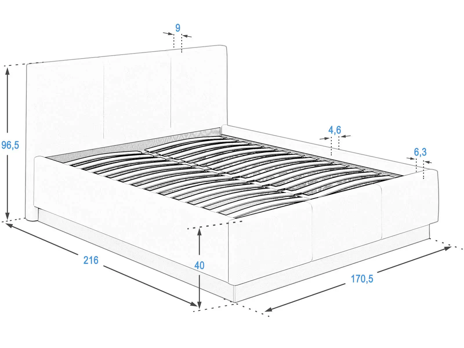 Letto imbottito con contenitore 160x200 TOP line 8 Velvet Grafite