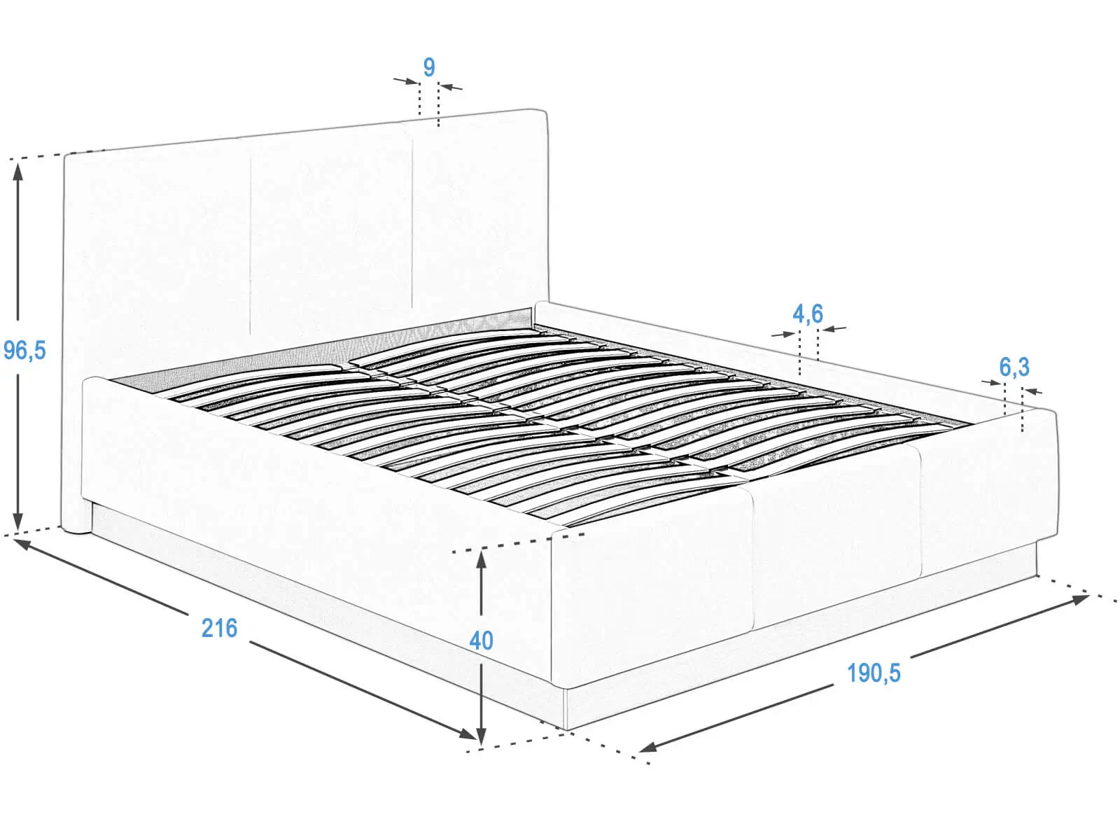 Letto imbottito con contenitore 180x200 TOP line 8 Velvet Grigio