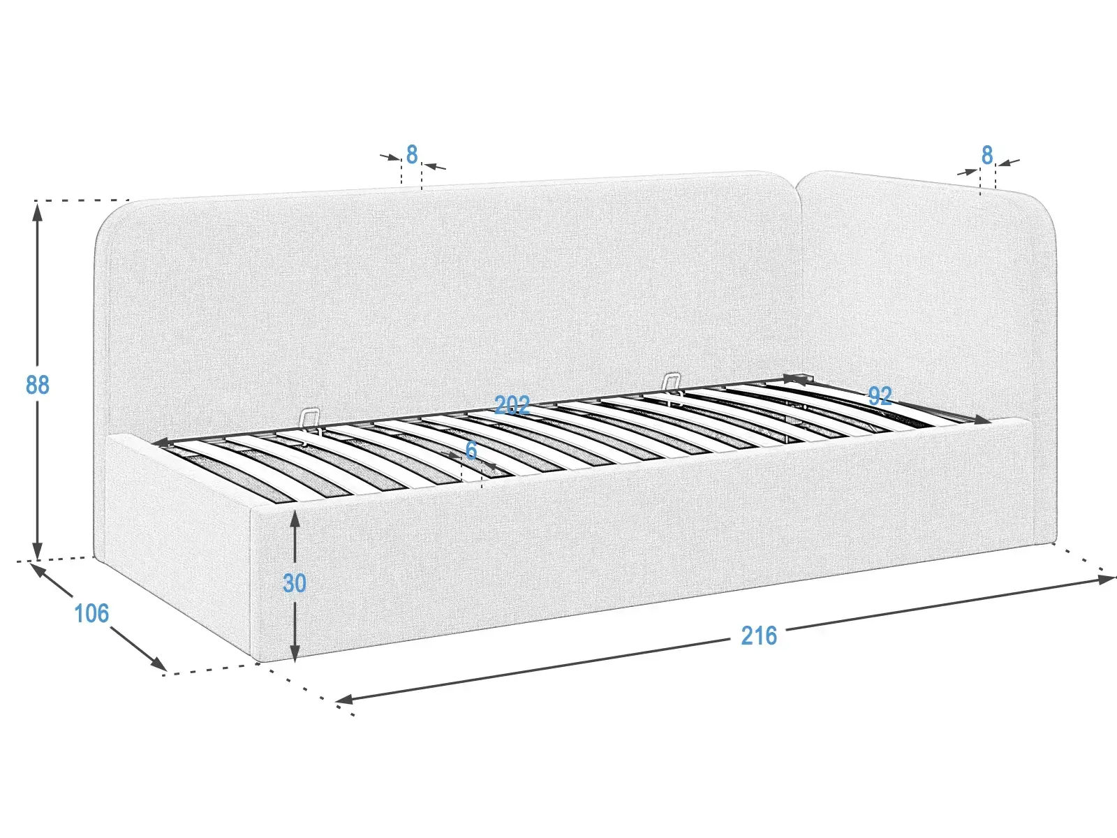 Letto imbottito Leo 90x200