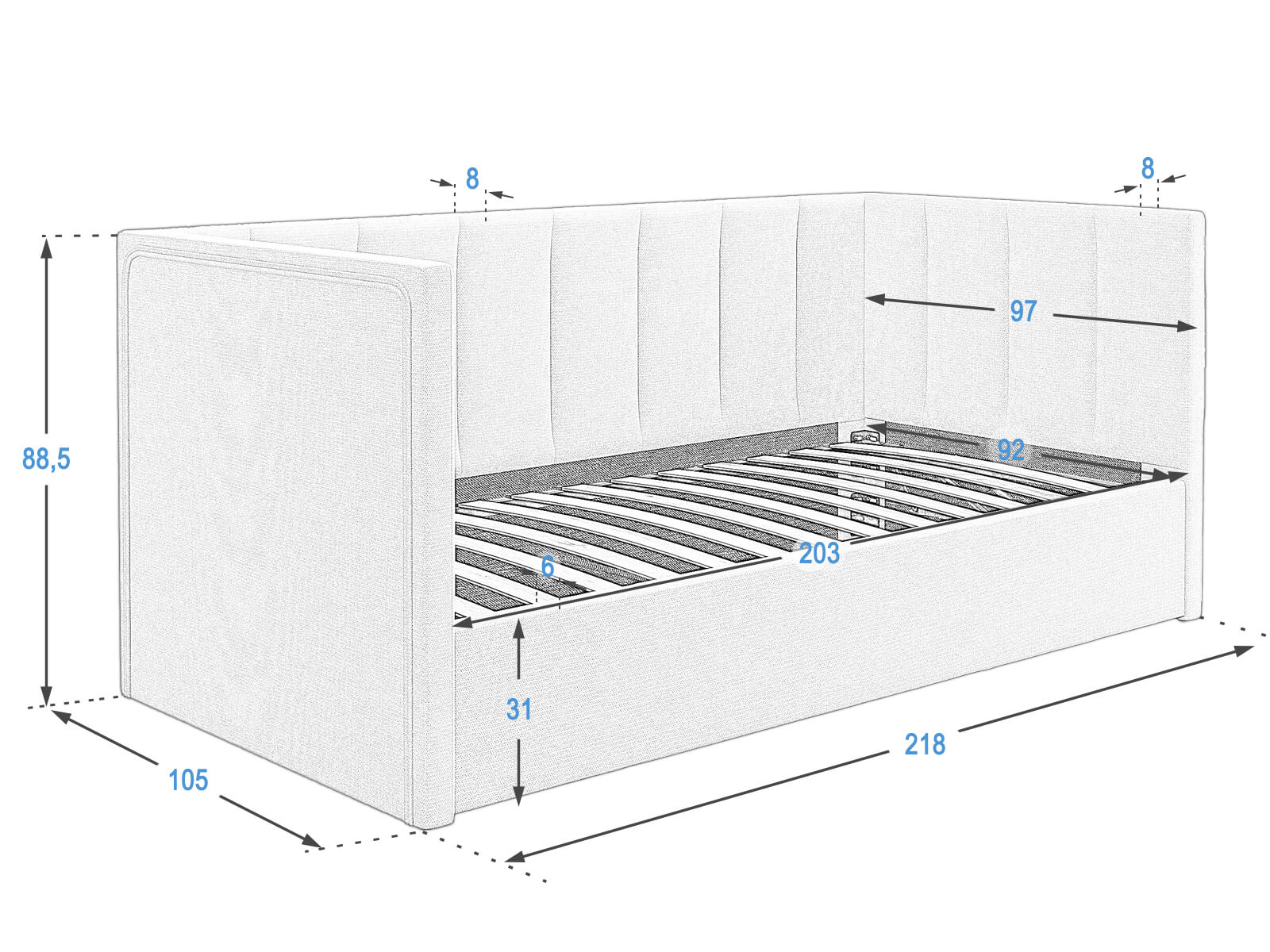 Letto imbottito Urus 90x200