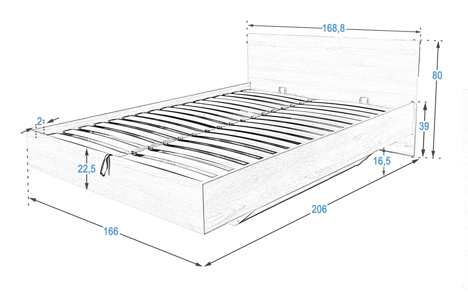 Dimensioni letto sospeso DM2 160x200 con rete sollevabile
