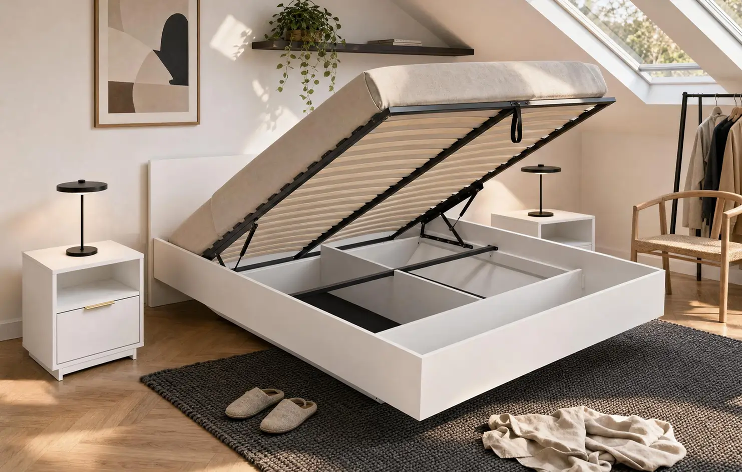 Letto sospeso DM2 bianco con contenitore