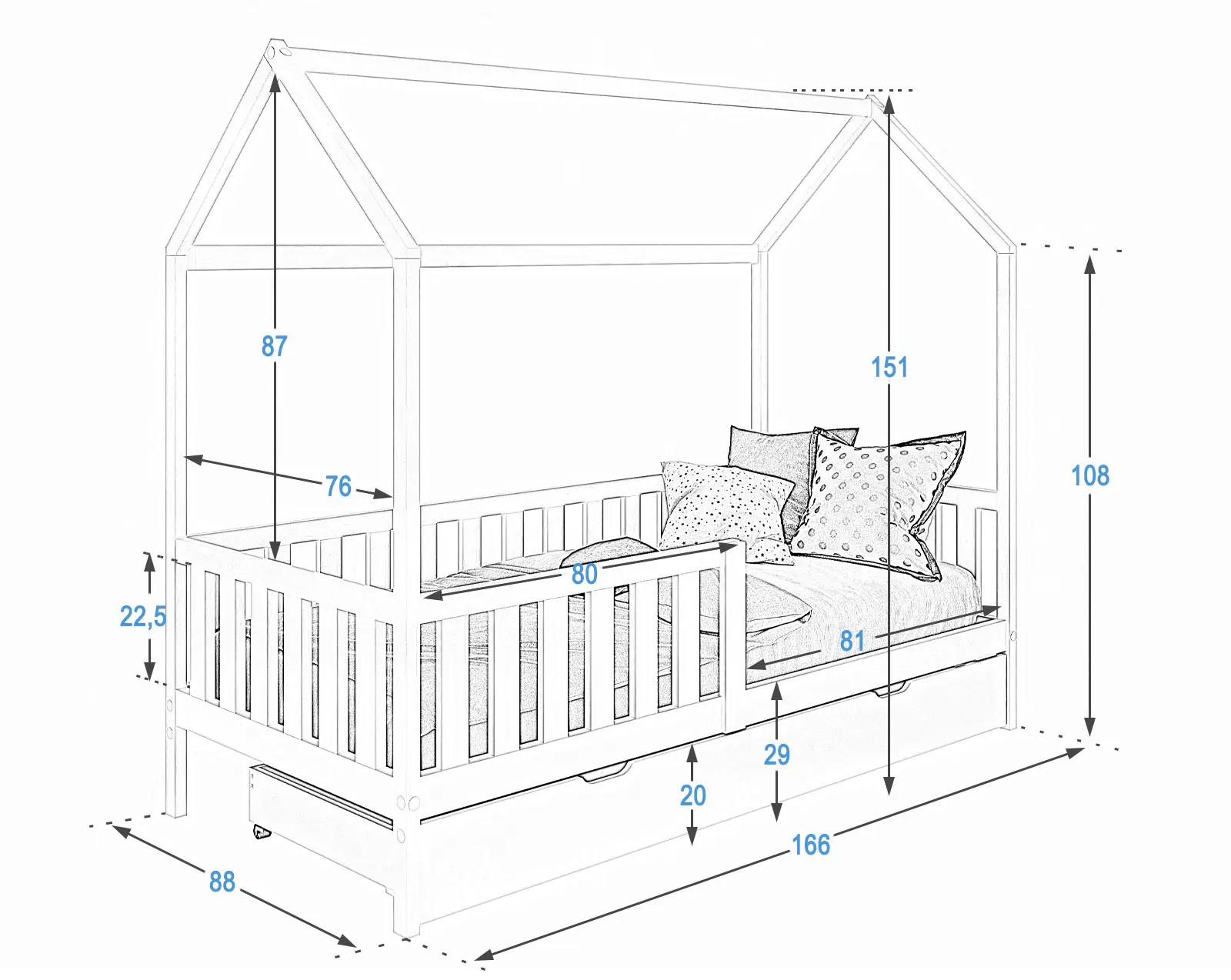 Letto per bambini Cottage D7s 80x160cm