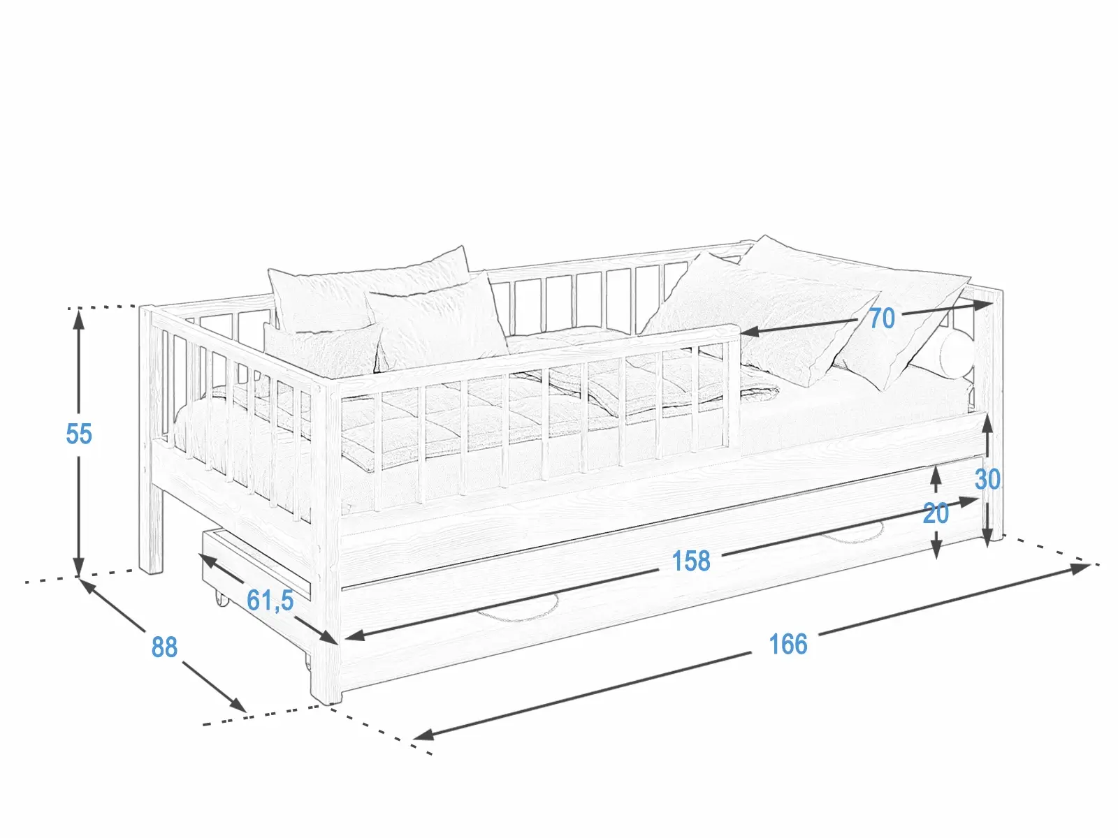 Letto per bambini 160x80 con cassetto Filip