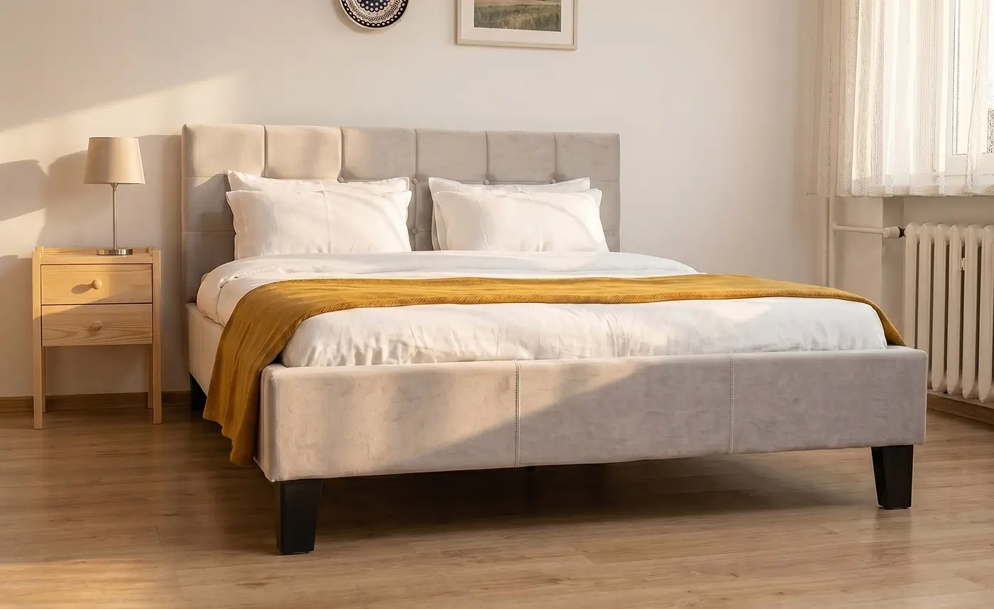 Letto imbottito in velluto grigio SUMI 140x200