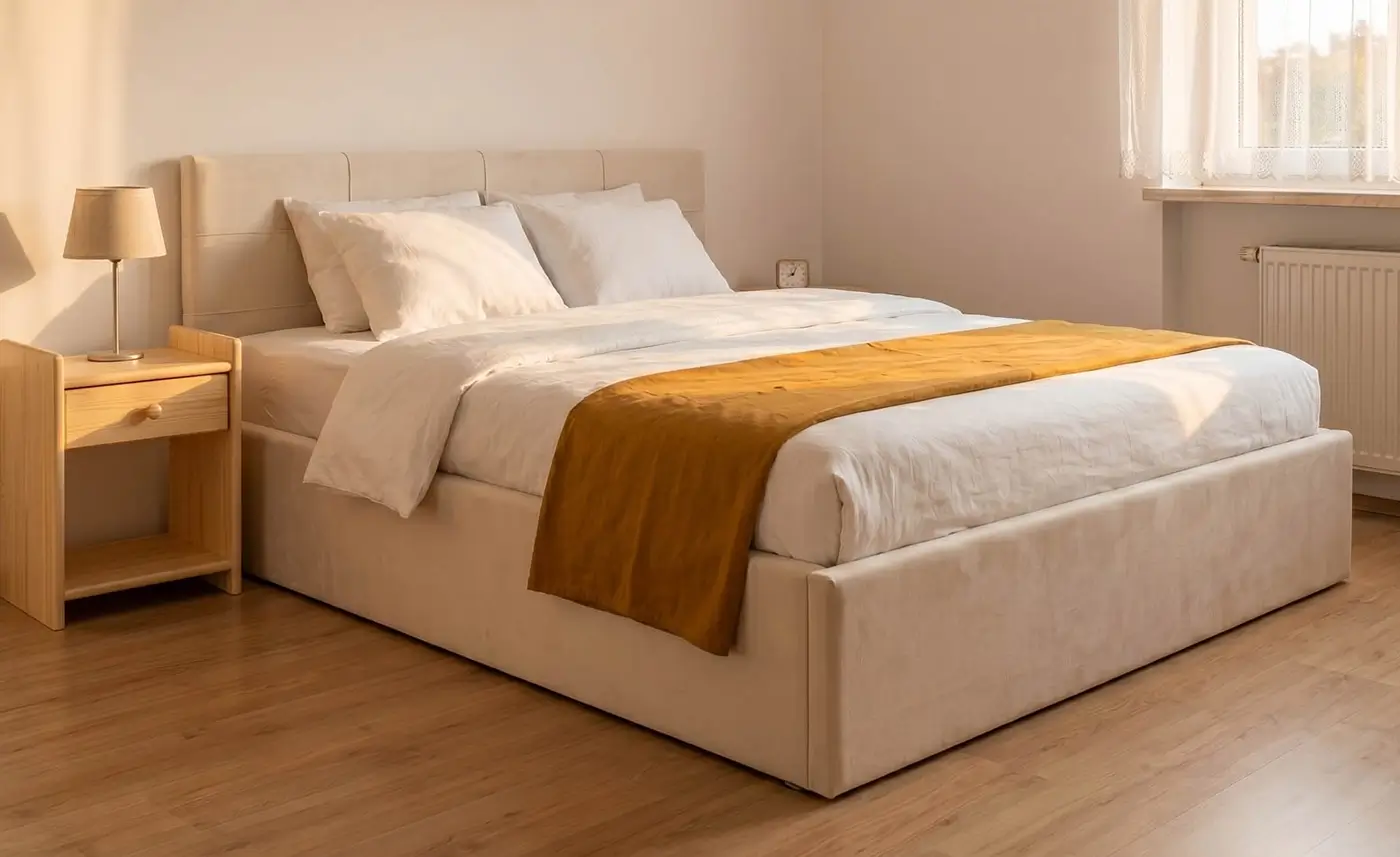 Letto imbottito Tilo beige per camera da letto