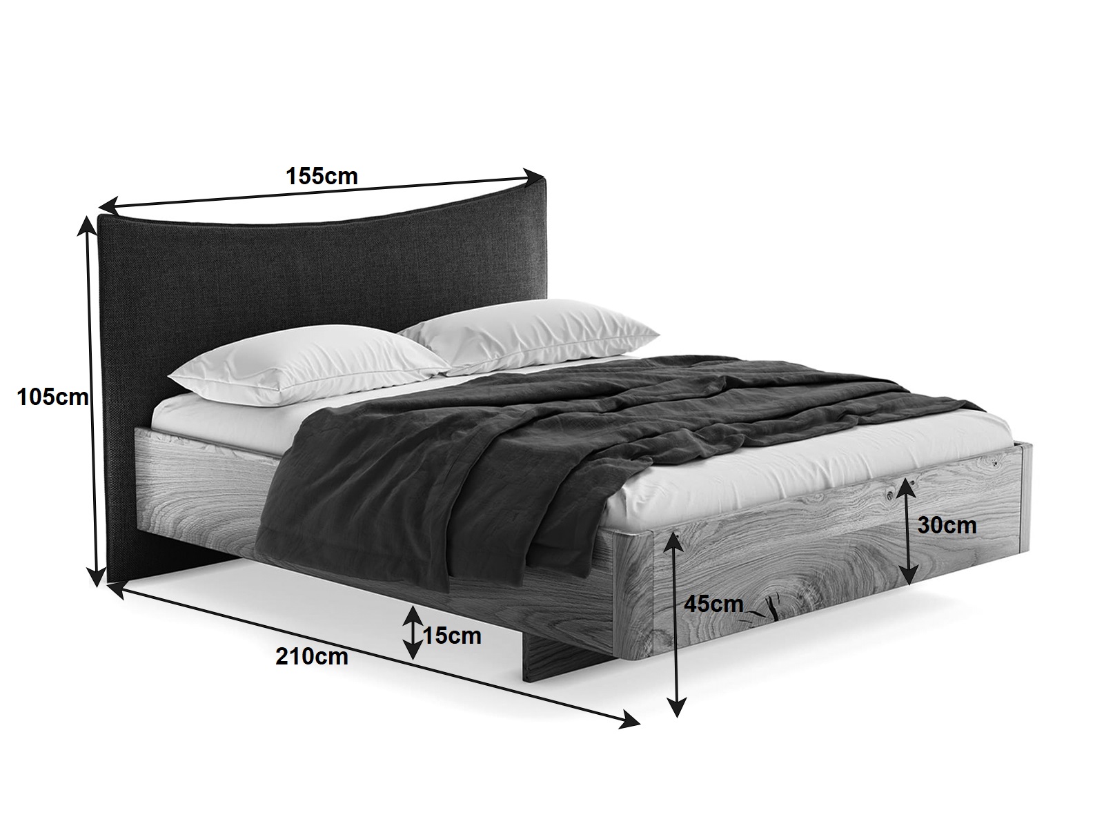 Letto in rovere 140x200cm in legno massiccio Altari