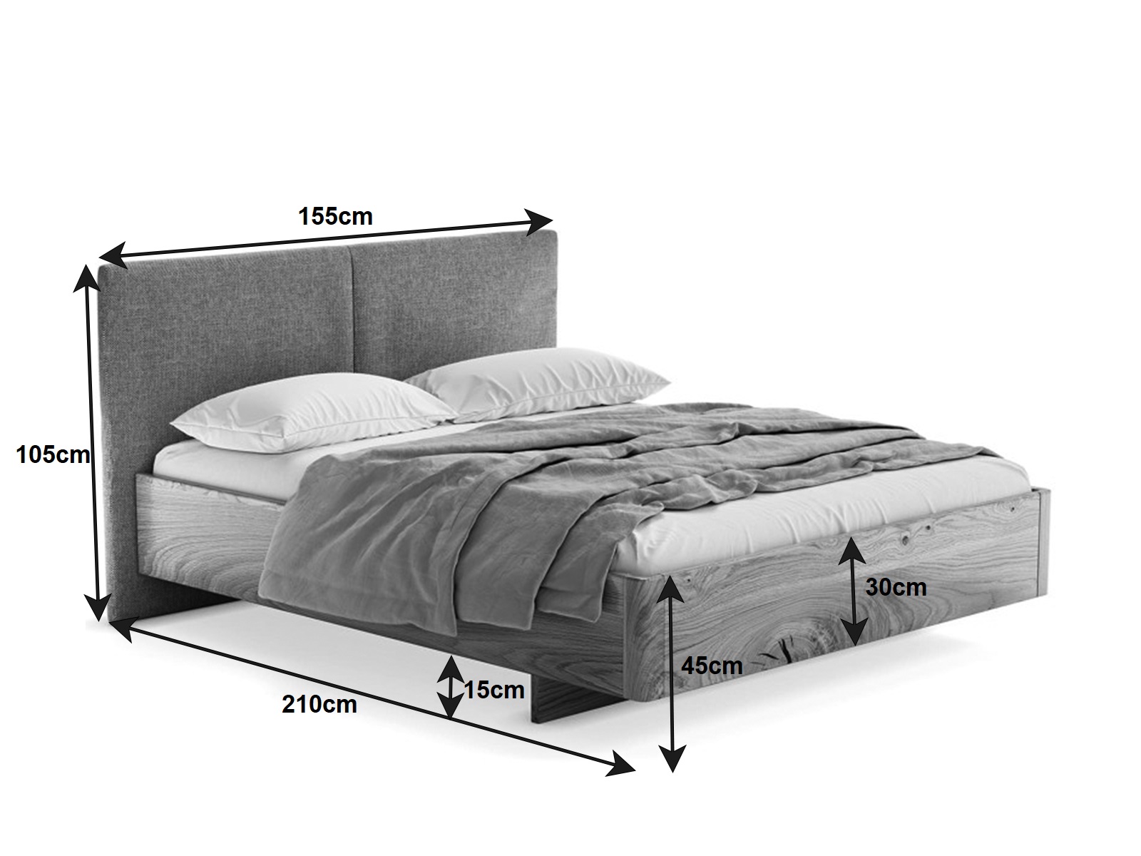 Letto imbottito in rovere 140x200cm Monza