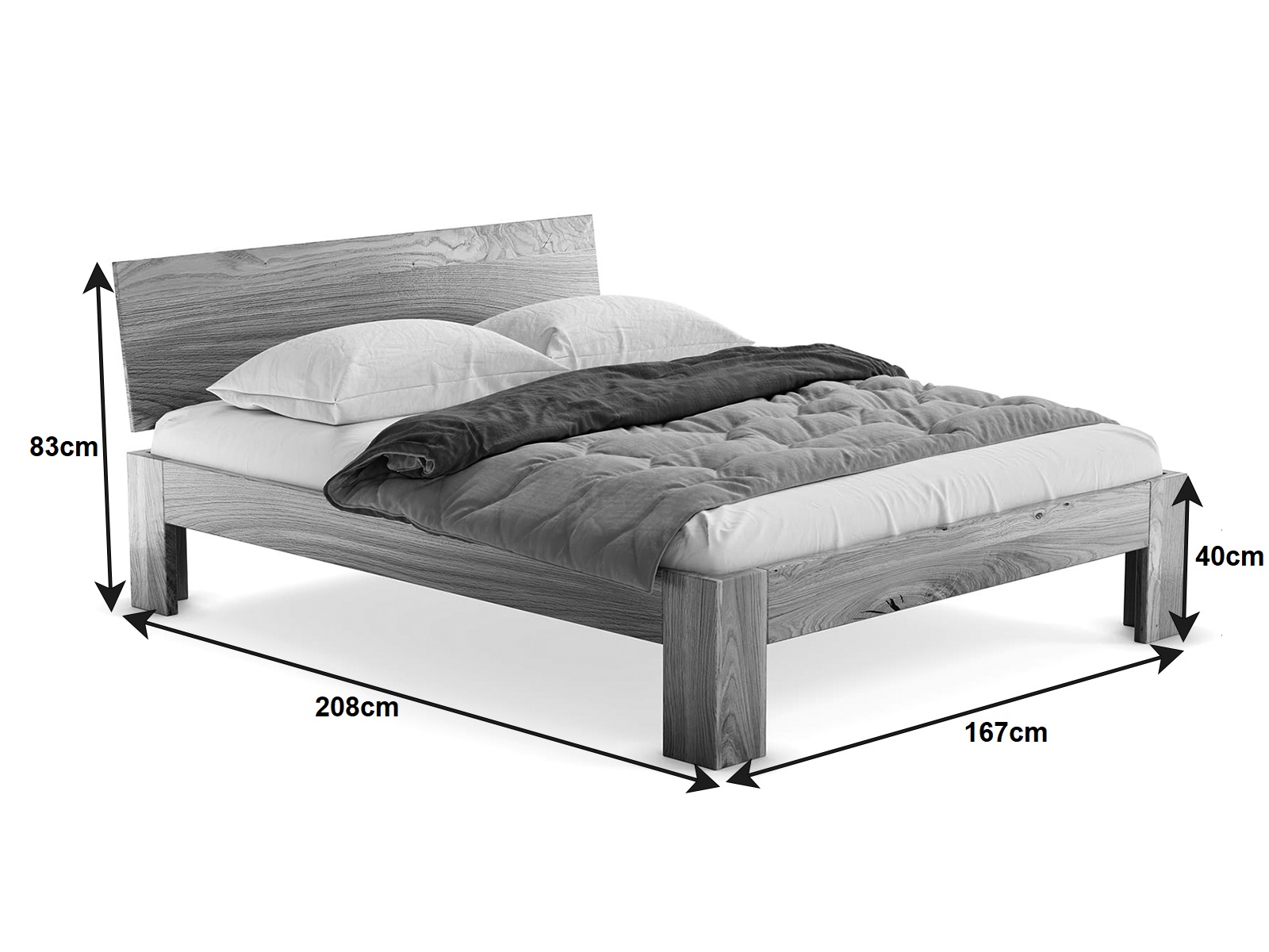 Letto in rovere 160x200cm in legno massiccio Rosario