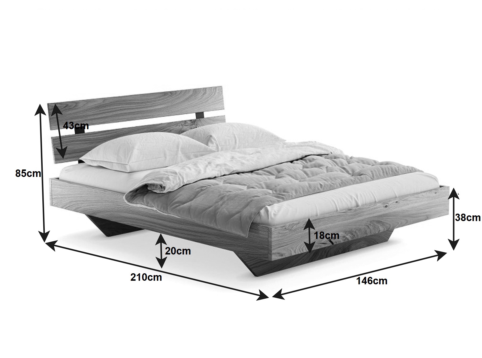 Letto in rovere 140x200cm Levitating Rossano