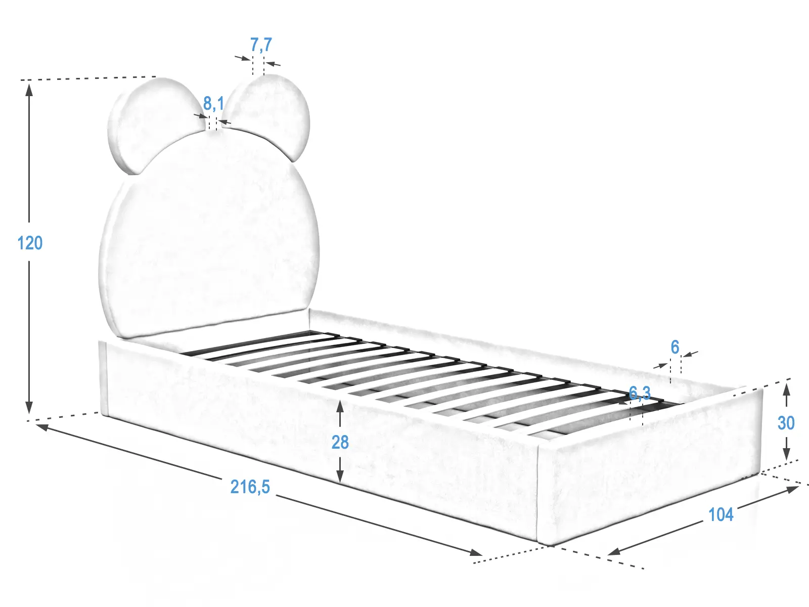 Letto imbottito per bambini 90x200 con struttura in velluto rosa Kids Linea 1 orsetto